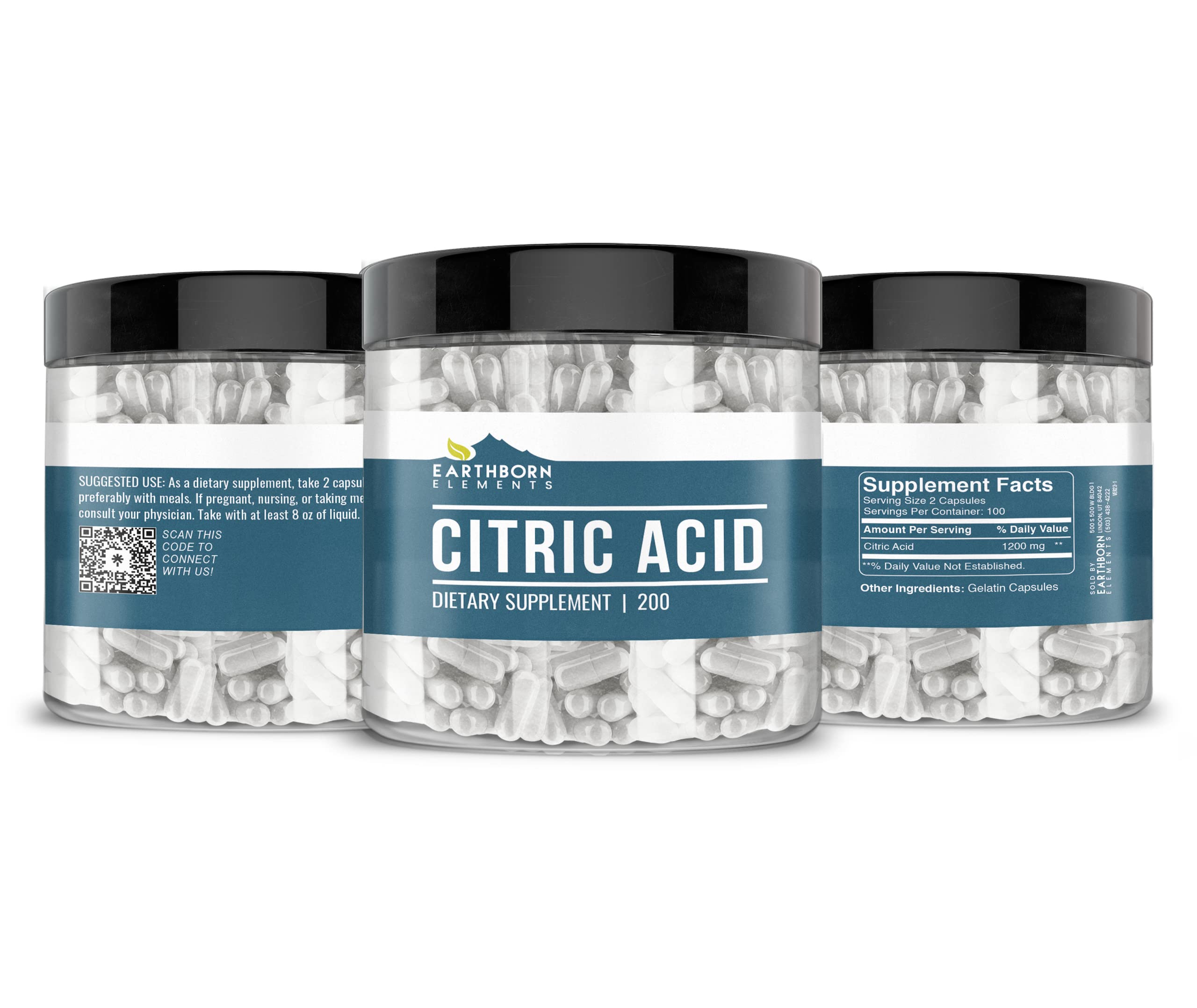 Earthborn Elements Citric Acid bottle label highlights purity.