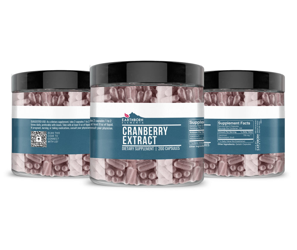 Earthborn Elements Cranberry Extract capsules arranged for consistent daily portions.