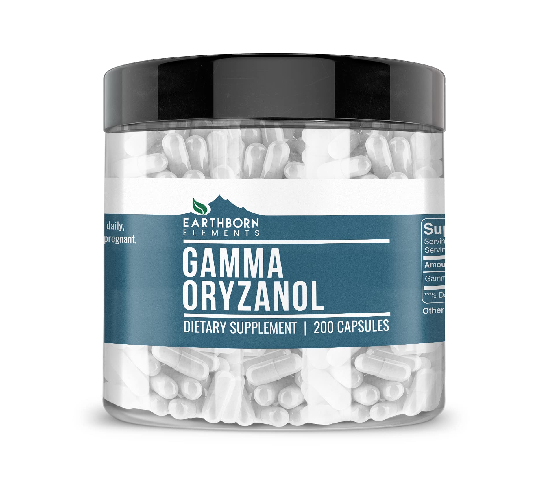 Earthborn Elements Gamma Oryzanol bottle front, pure formula for daily use.