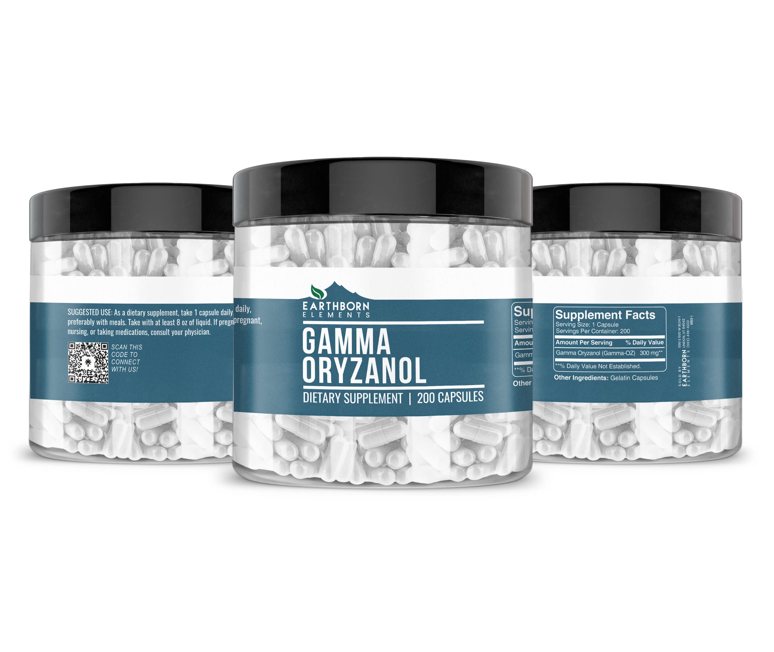 Earthborn Elements Gamma Oryzanol bottle with glossy finish, premium quality.