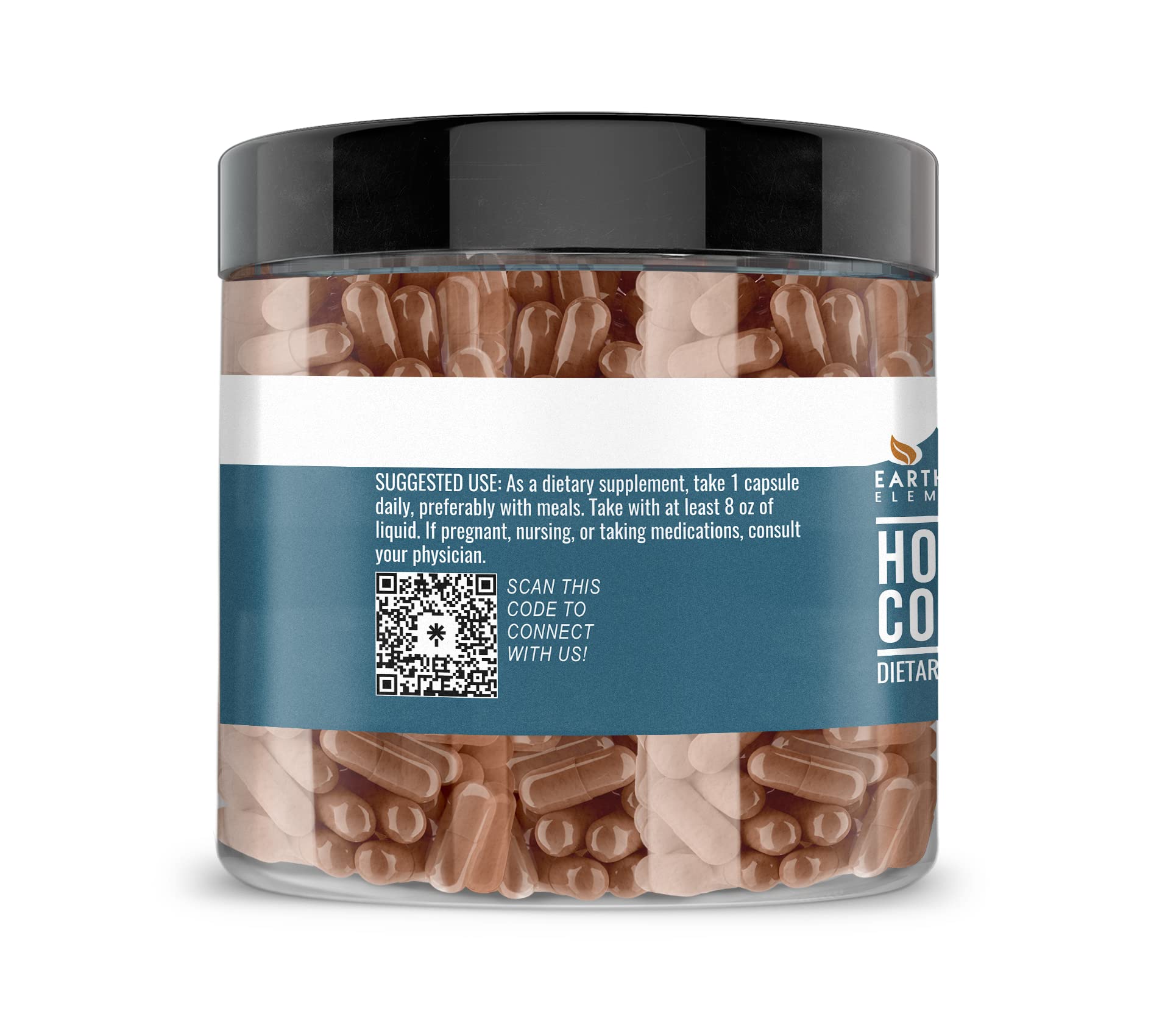 Capsules close-up showing pure, undiluted Earthborn Elements Houttuynia Cordata for daily use.