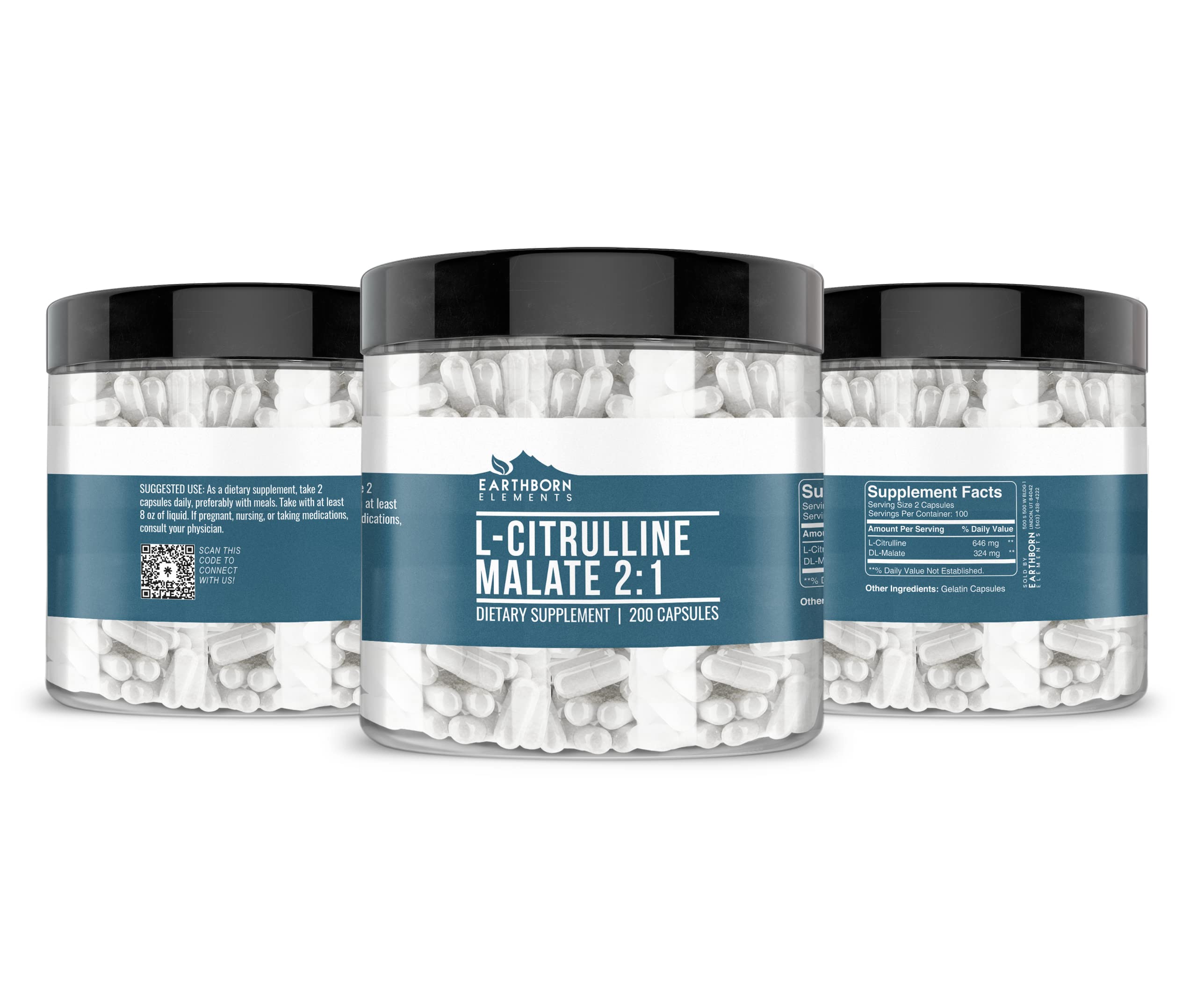 Earthborn Elements L-Citrulline DL-Malate 100-day supply bottle ready for daily use.