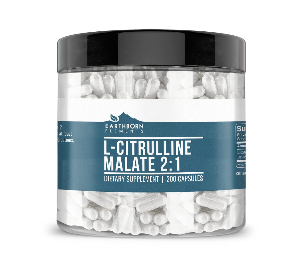 Earthborn Elements L-Citrulline DL-Malate bottle with pure capsules for athletic support.