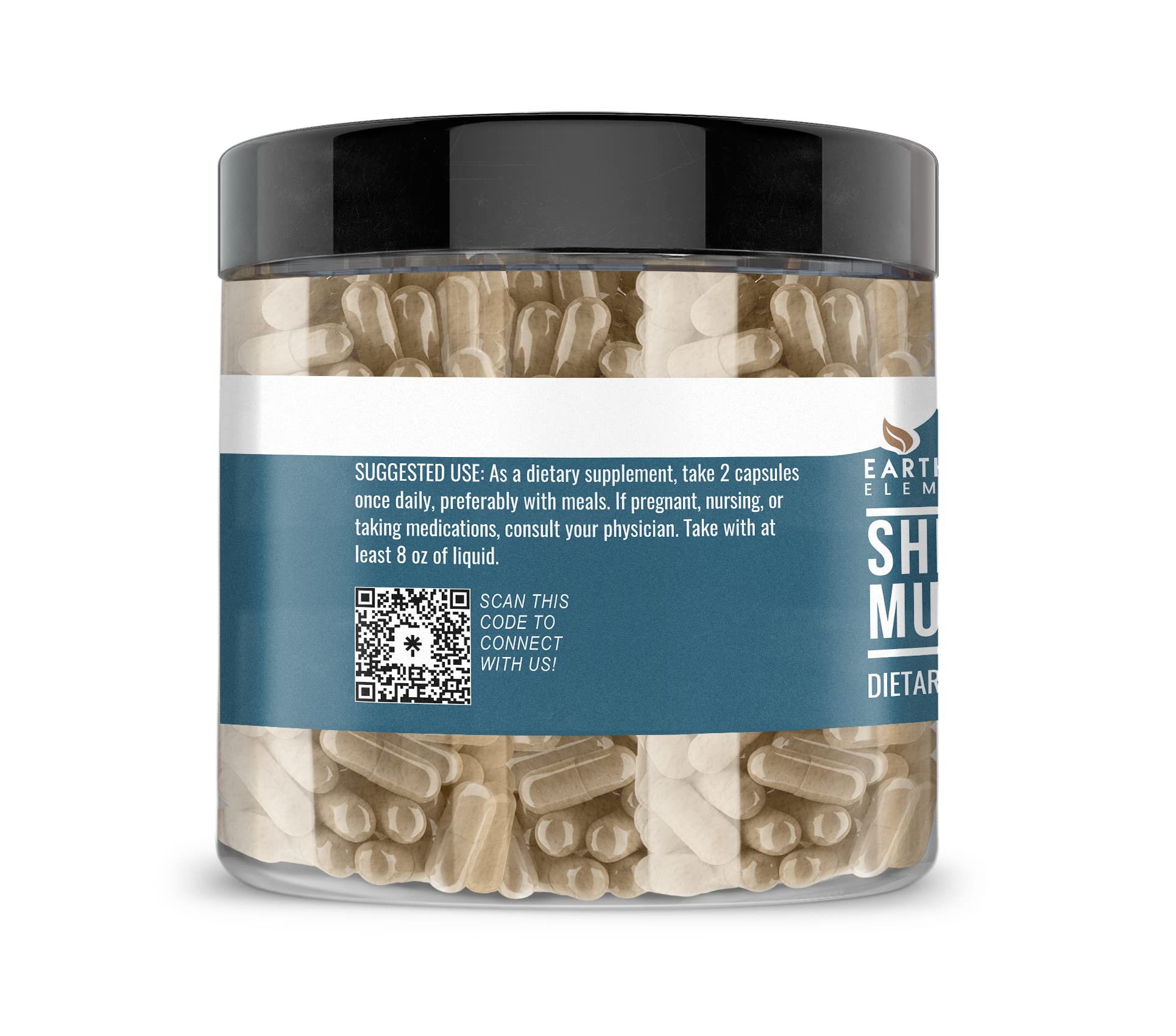 Earthborn Elements Shiitake Extract bottle shows USA-encapsulated quality and reliable manufacturing.