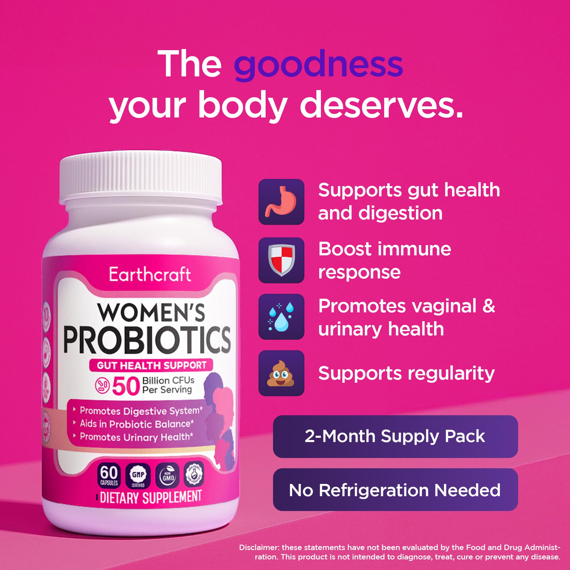 Earthcraft Probiotics for Women 10 strains label highlights diverse gut benefits.