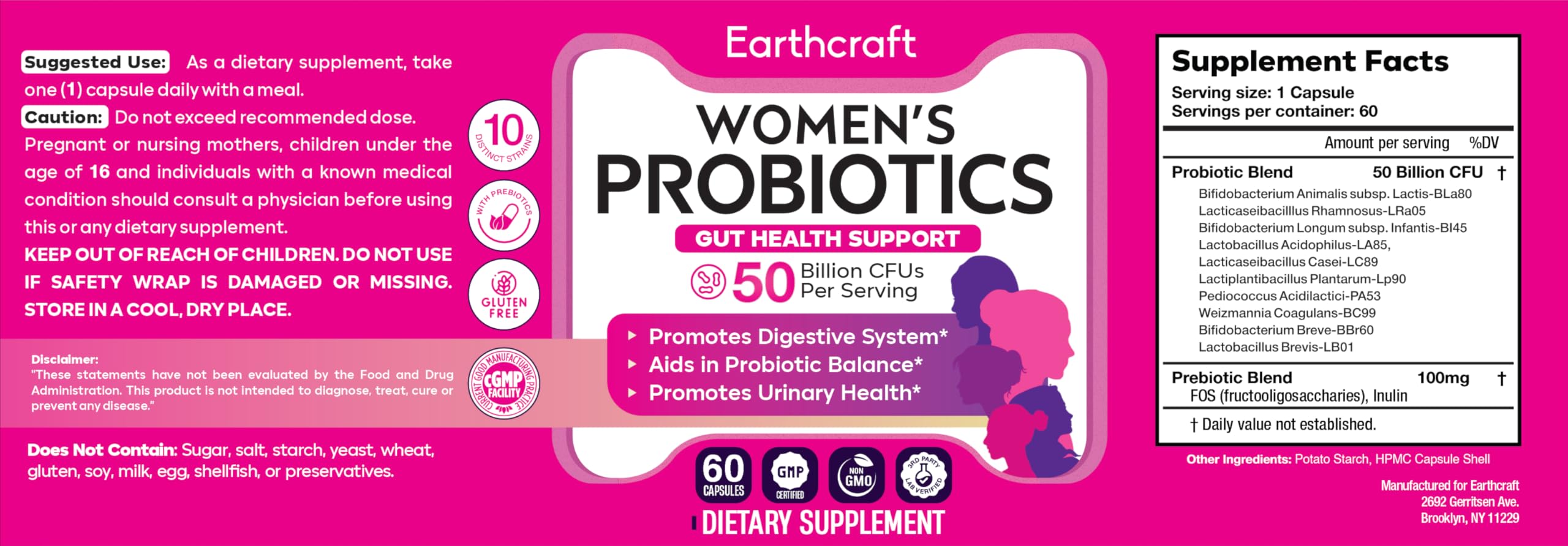 Earthcraft Probiotics for Women daily use for digestion and balance.