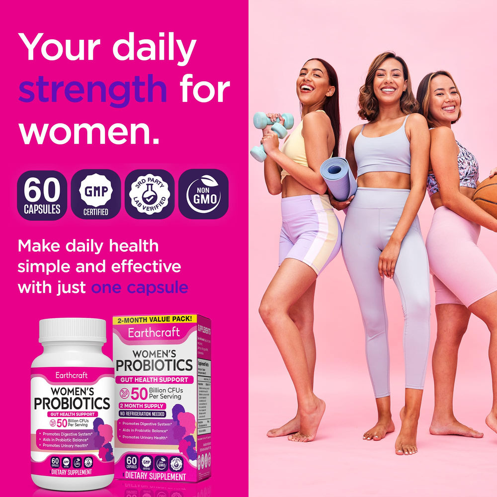 Earthcraft Probiotics veggie capsules showing vegan formula and clean ingredients.