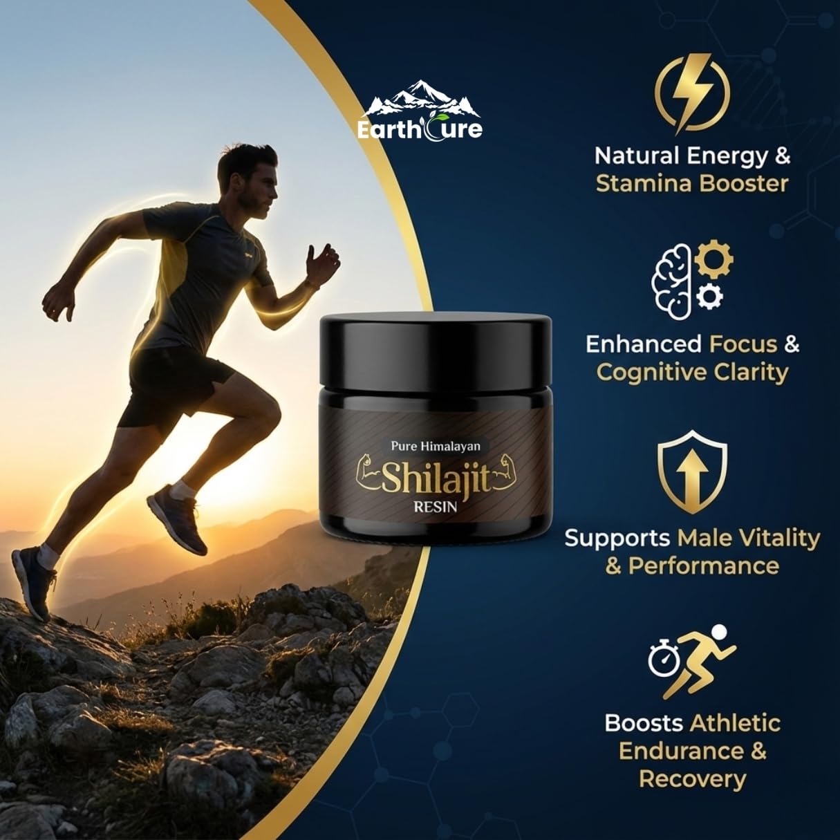 EarthCure Shilajit Resin pouring into water for easy beverage mixing.