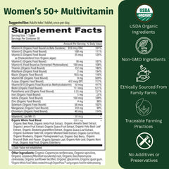 Tablets close-up highlighting 100% daily value in one easy-to-swallow pill.