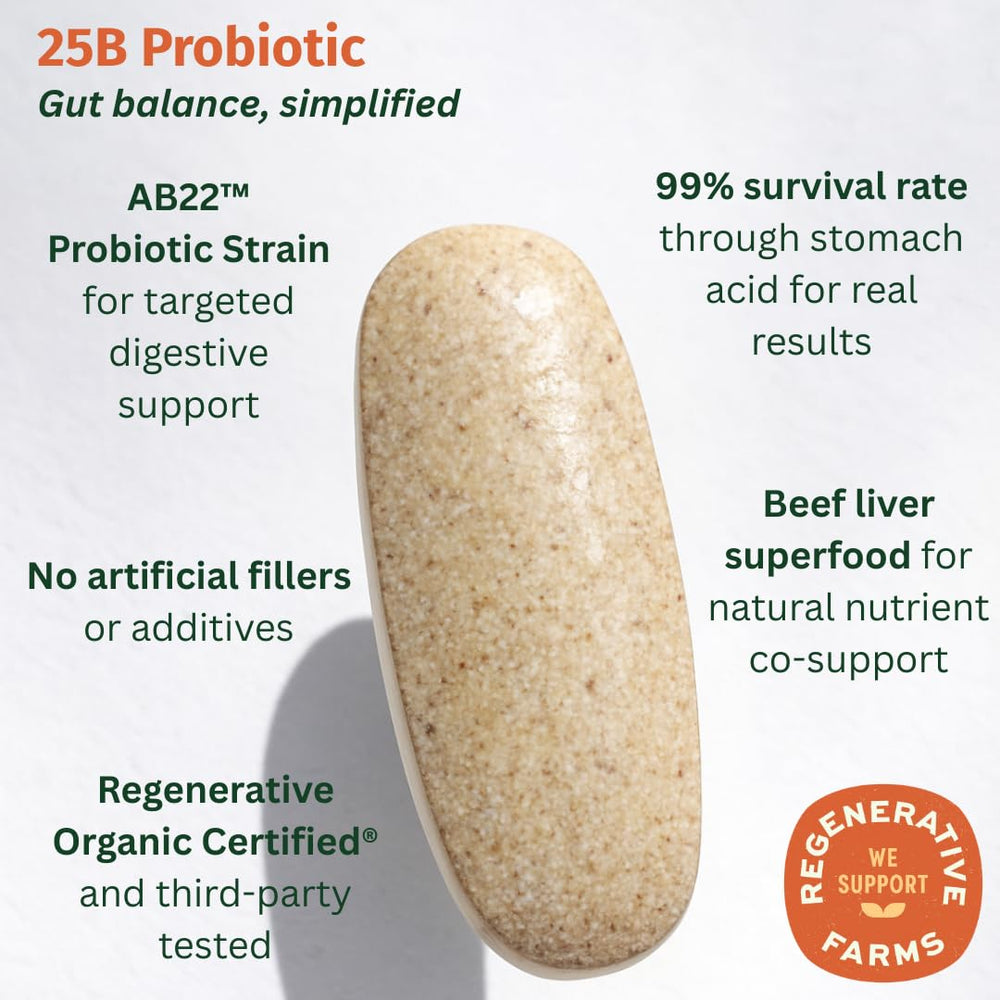 EarthFirst Organic Probiotic 25B CFU tablets close-up for daily use.