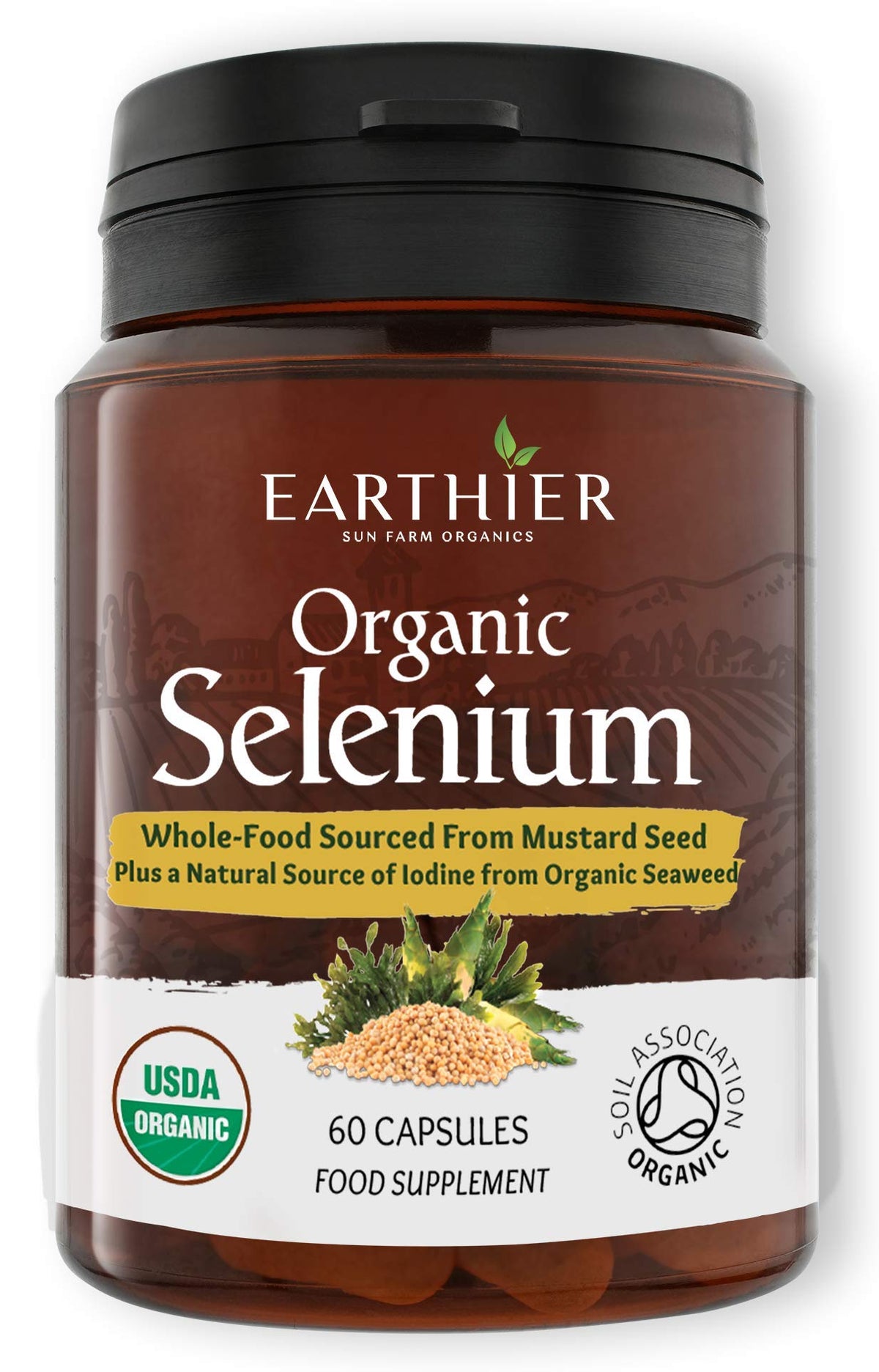 Earthier Organic Selenium-Iodine-Silica bottle shown for daily nutrient support