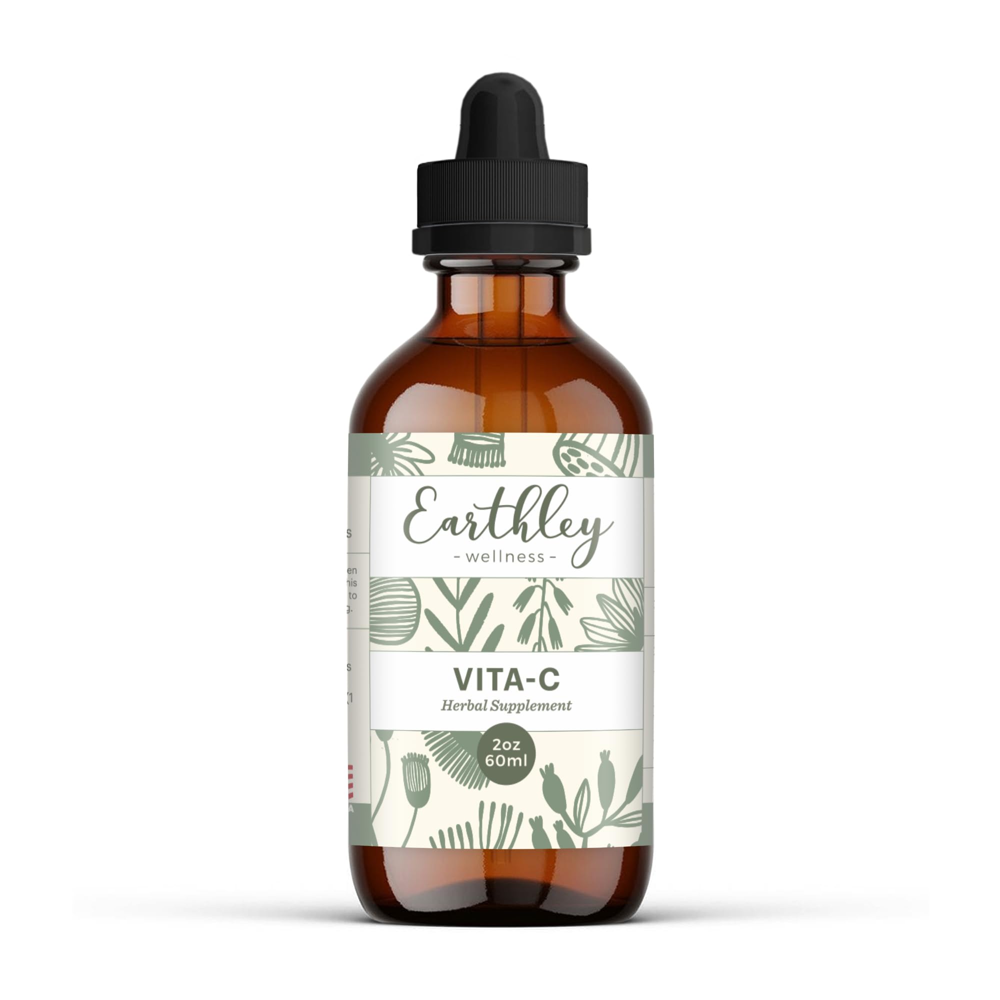 Earthley Vita-C tincture bottle, unflavored whole-food vitamin C for daily wellness