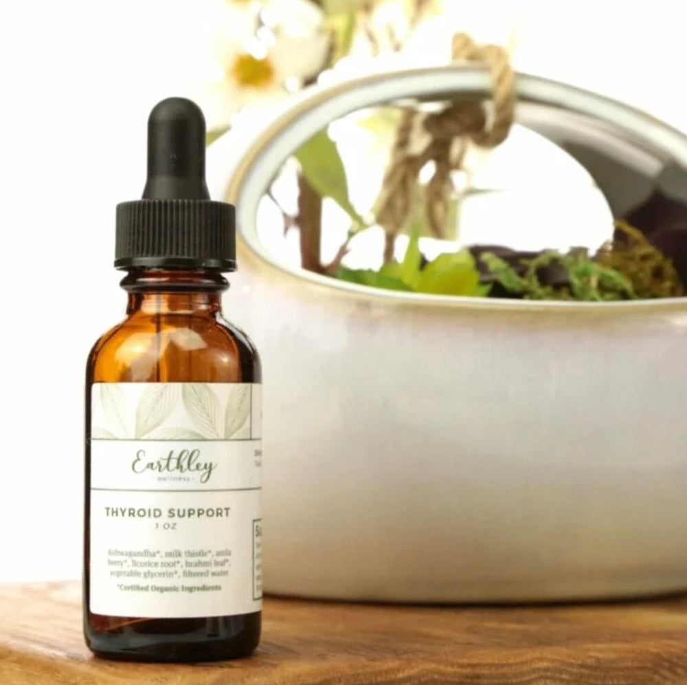 Earthley Wellness amber bottle on counter ready for precise daily dosing