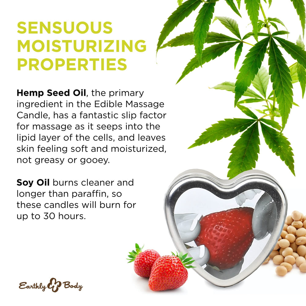 Earthly Body strawberry massage candle melted oil close up for sensual skin care