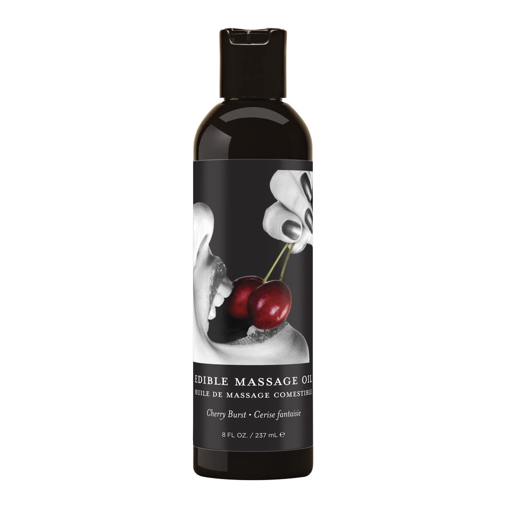 Earthly Body Edible Massage Oil Cherry bottle with spa-quality glide.
