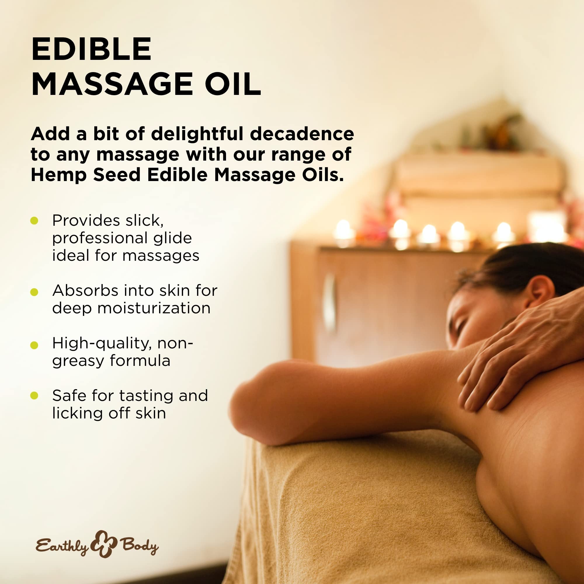 Earthly Body Edible Massage Oil Cherry being poured for a smooth massage.