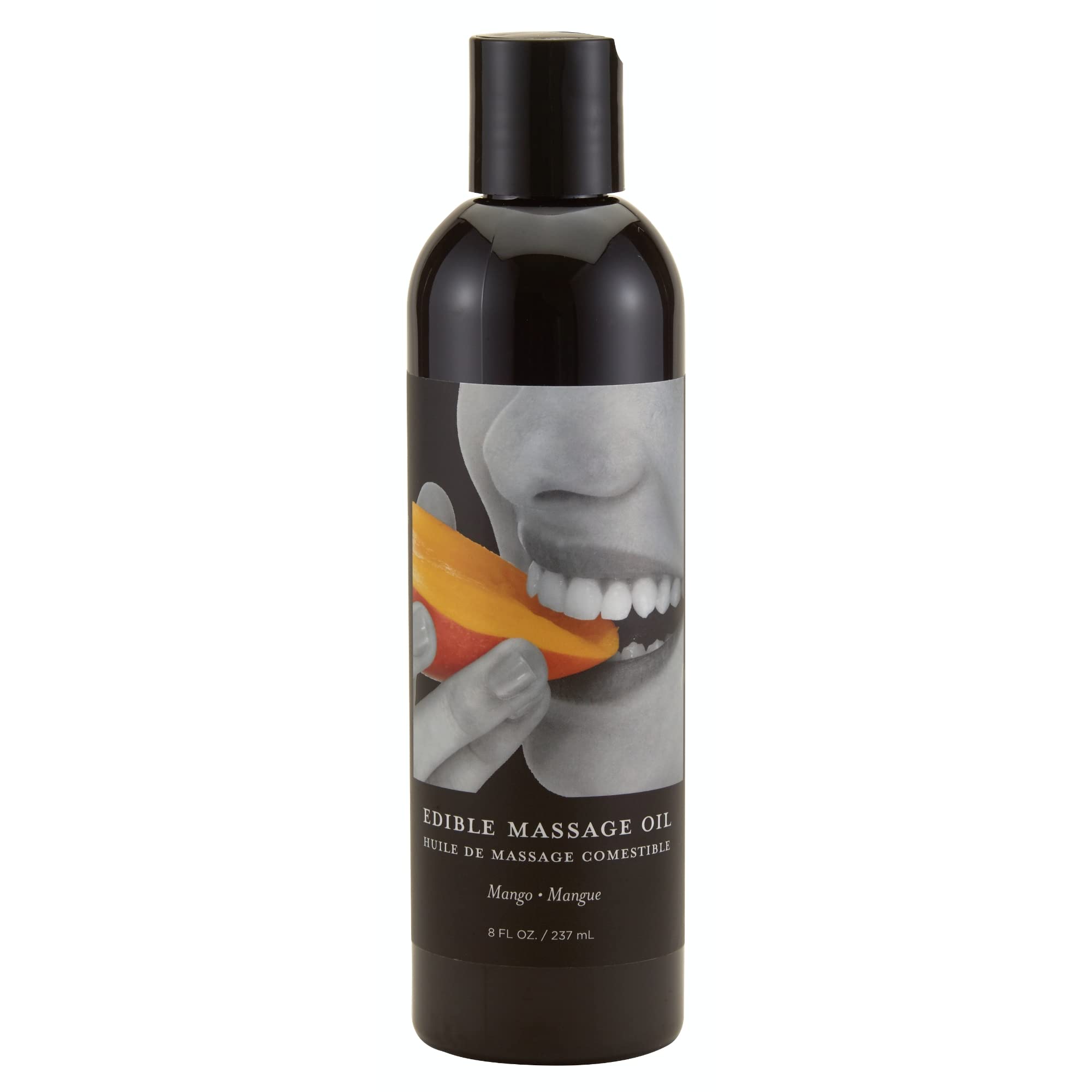 Earthly Body edible massage oil mango bottle front for spa-like hydration