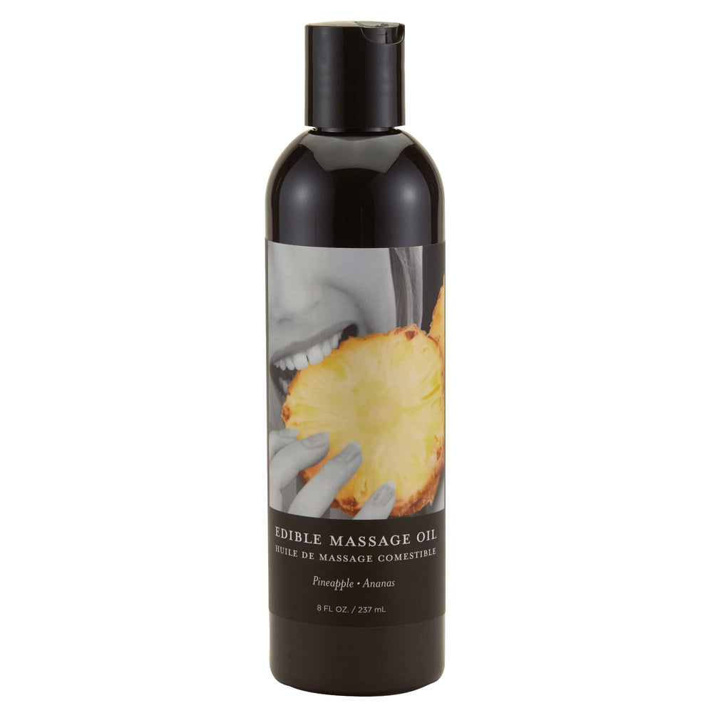 Earthly Body edible massage oil pineapple bottle showing natural ingredients for smooth skin