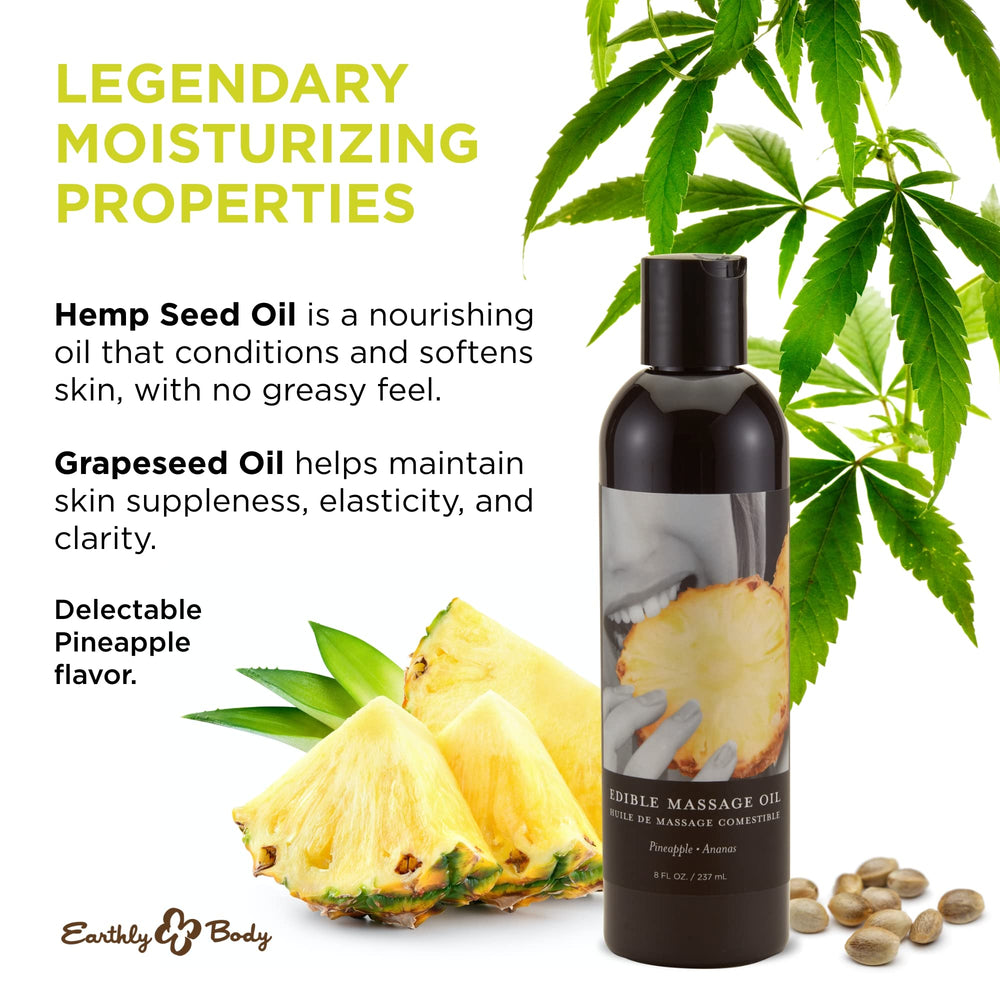 Earthly Body edible massage oil pineapple being poured for easy application