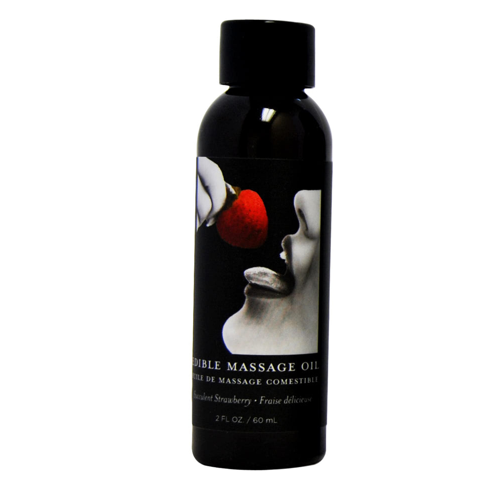 Earthly Body Edible Massage Oil strawberry bottle front for silky massage glide