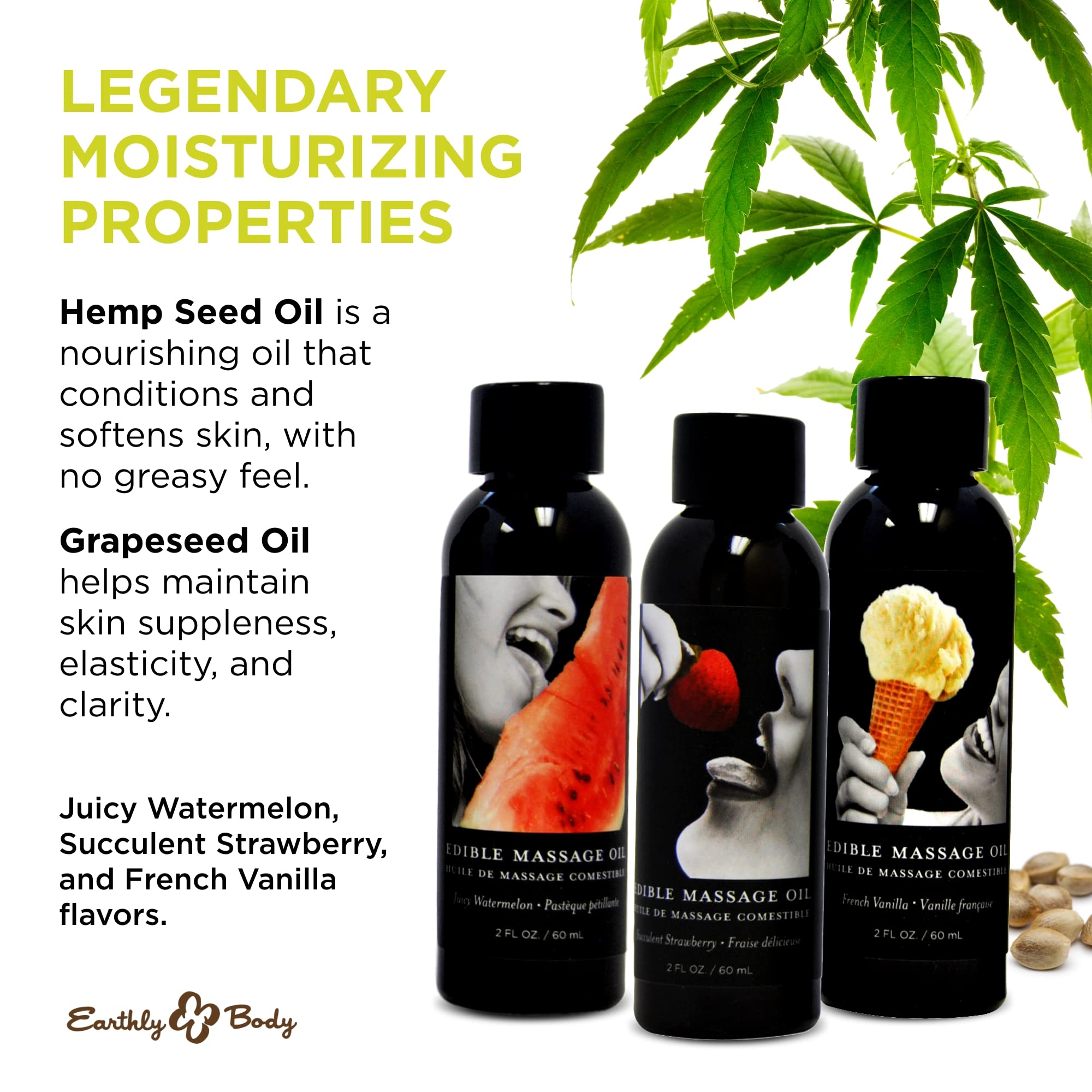Earthly Body edible massage oil Strawberry bottle offers vibrant aroma and smooth glide