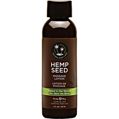 Earthly Body Hemp Seed Massage Lotion bottle showing lightweight hydration and easy glide for massage