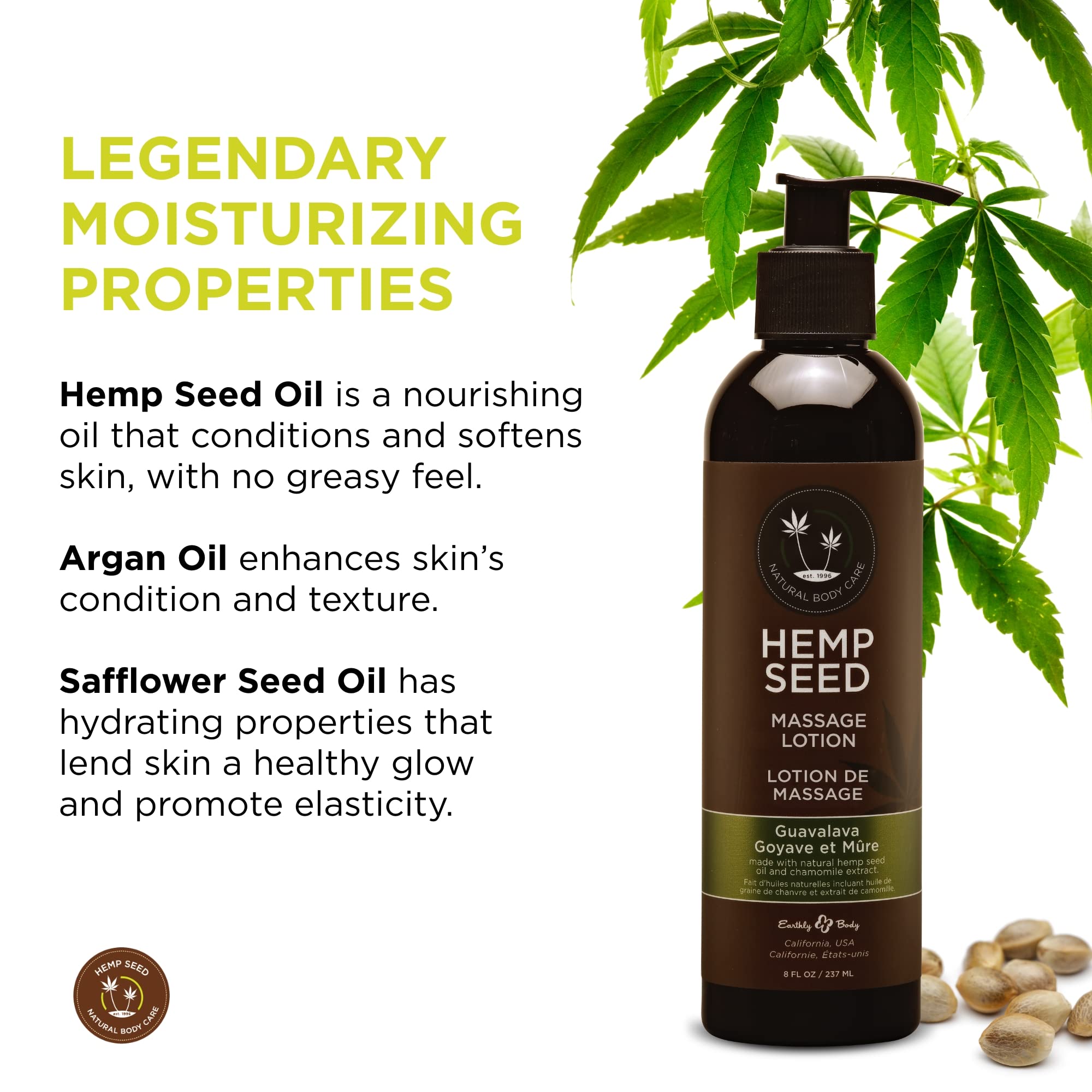 Earthly Body hemp seed lotion Guavalava texture emphasizes non-greasy feel.