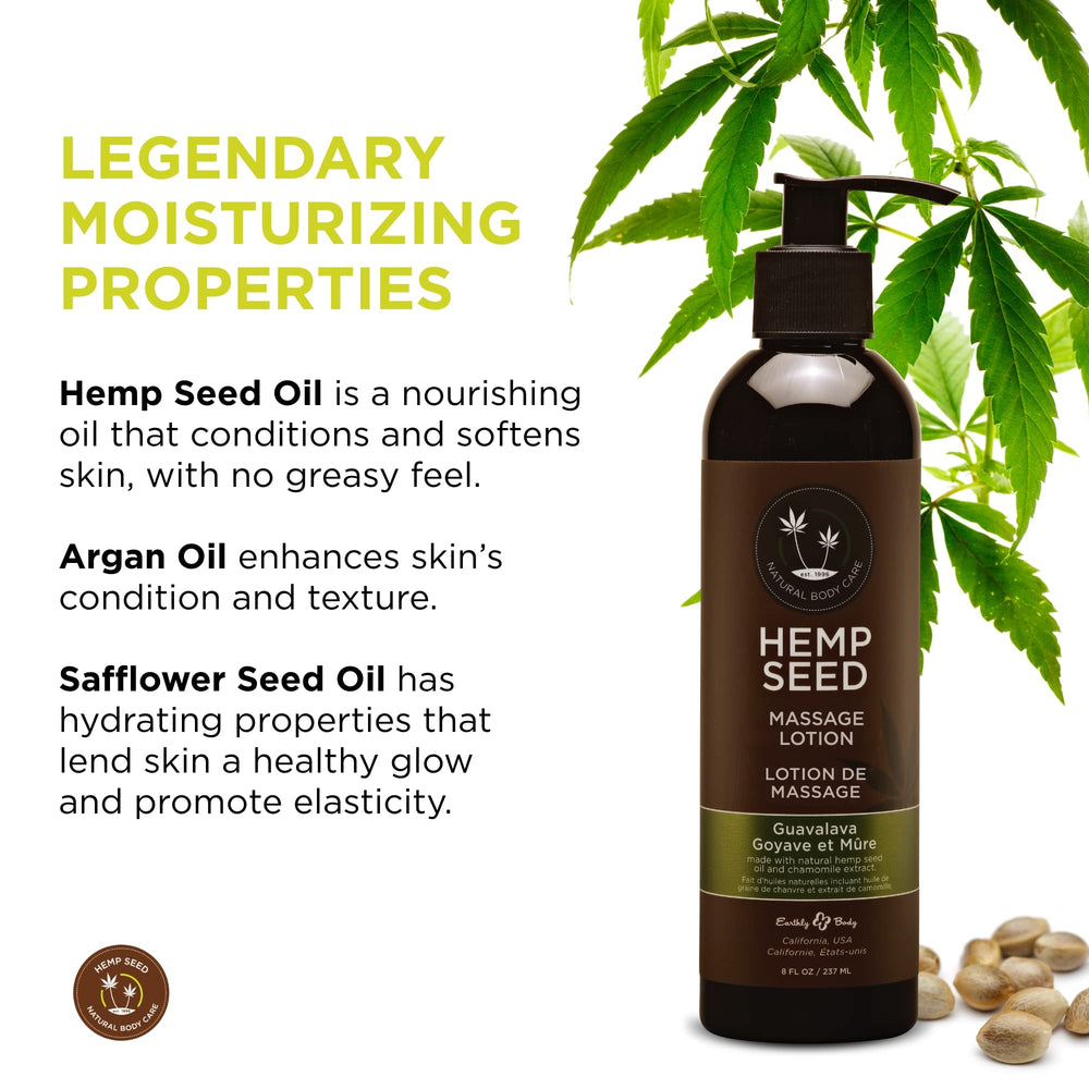 Earthly Body hemp seed lotion Guavalava texture emphasizes non-greasy feel.