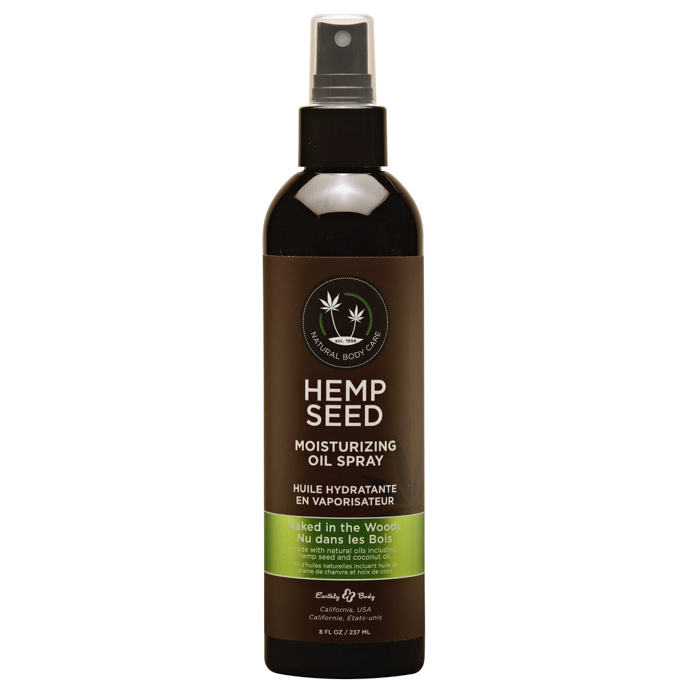 Earthly Body Naked in the Woods Glow massage oil spray bottle viewed from side for home spa use