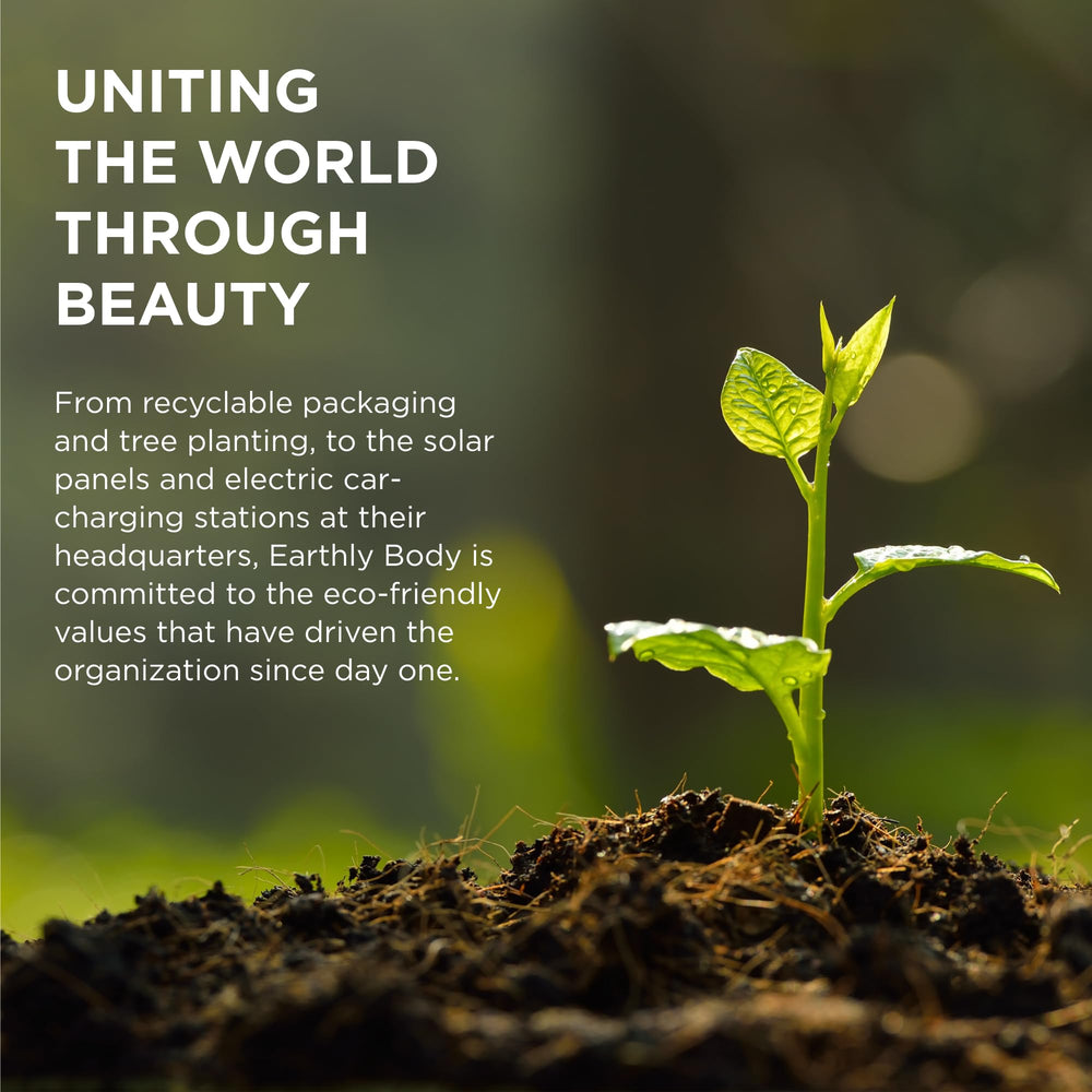 Earthly Body eco-friendly packaging box communicates sustainable, cruelty-free beauty.