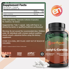 EarthNutri Acetyl-L-Carnitine bottle with water suggests simple daily routines.
