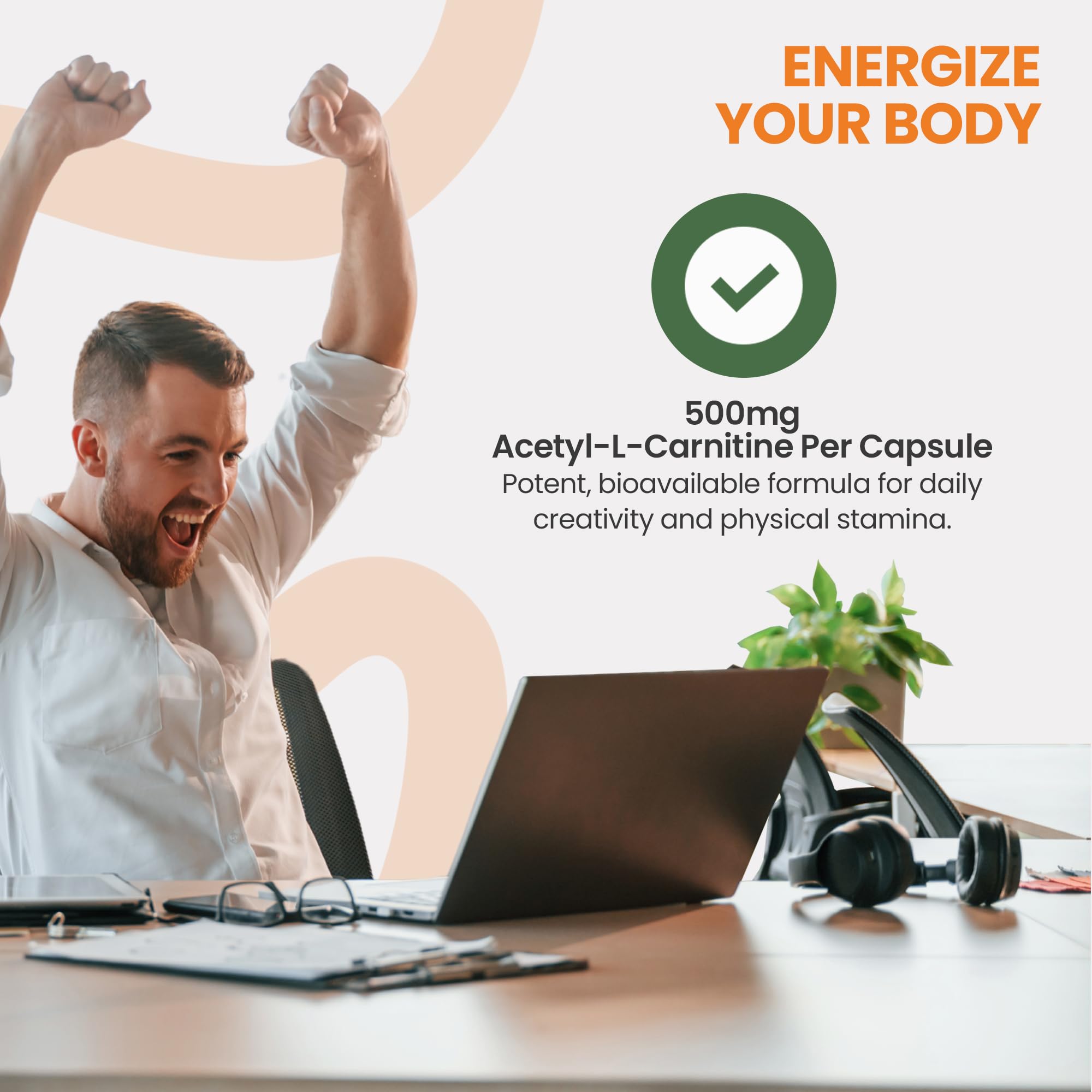EarthNutri Acetyl-L-Carnitine bottle in bright setup conveys quality and trusted formulation.