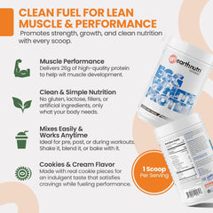 EarthNutri egg white protein powder scoop in a glass demonstrates quick mixability for shakes.