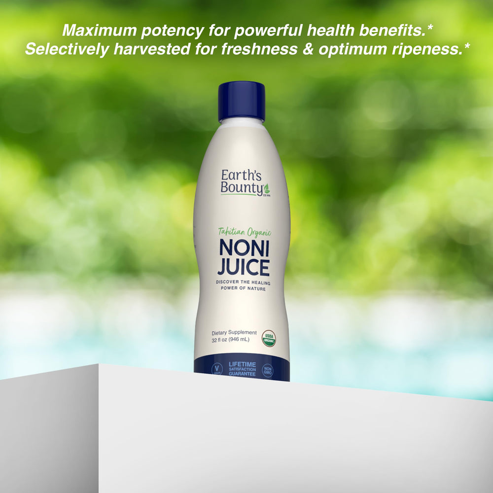 Earth's Bounty Noni Juice in a glass ready for daily use.