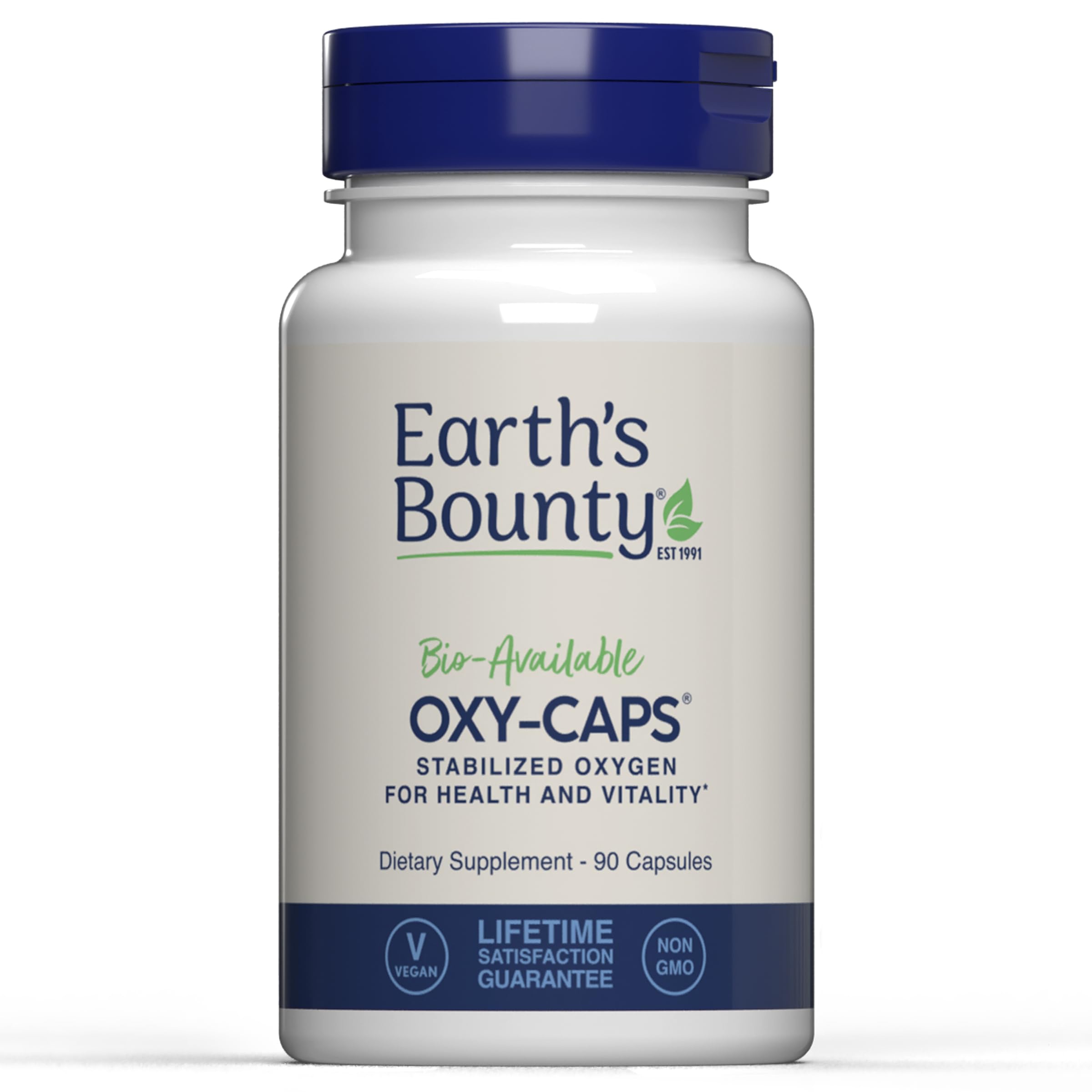 Earth's Bounty Oxy-Caps bottle front showing 90 vegetarian capsules and energy focus potential.
