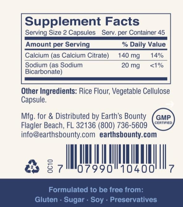Earth's Bounty Oxy-Caps bottle side view highlighting packaging and capsules count.