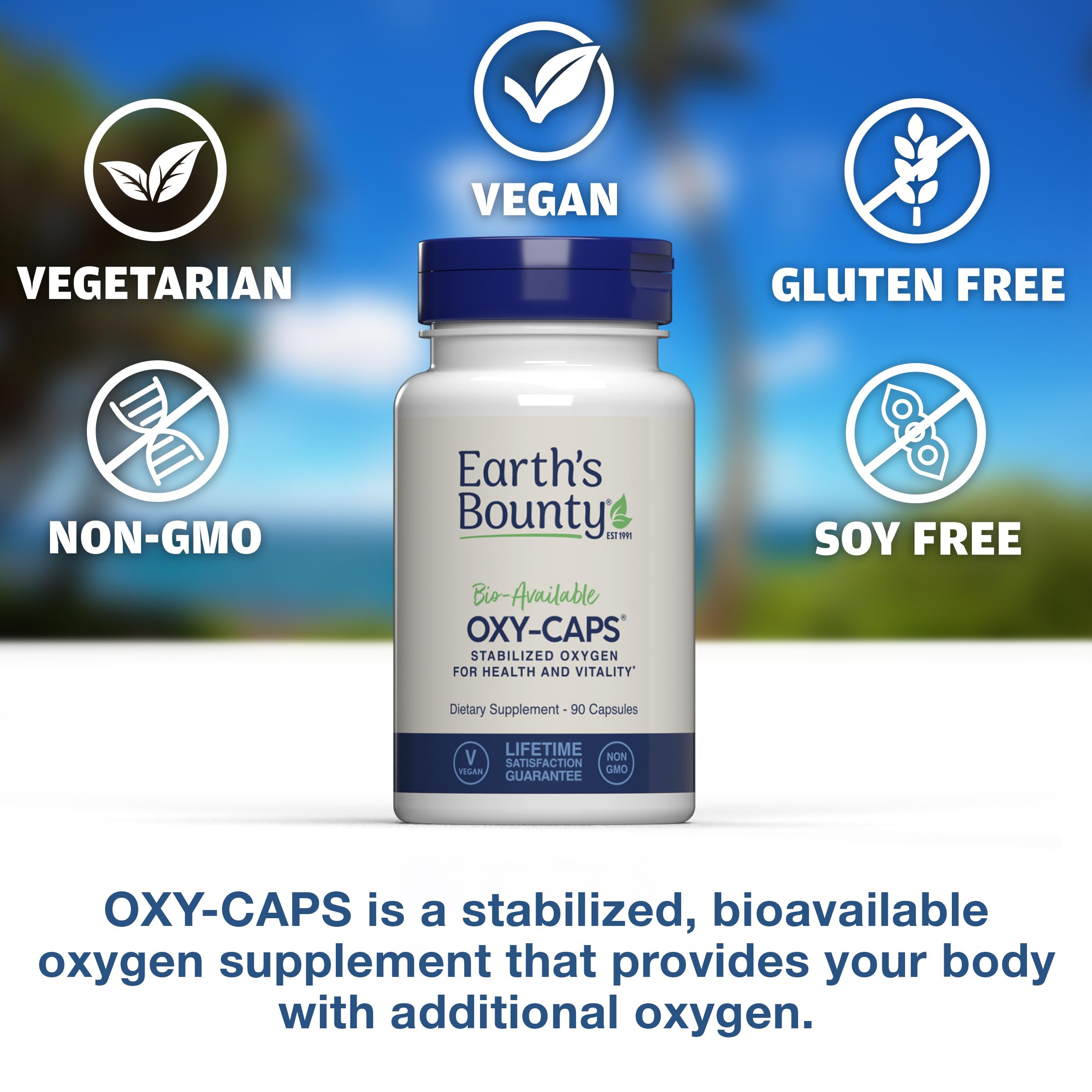 Label detail on Earth’s Bounty Oxy-Caps emphasizing oxygen-support benefits.