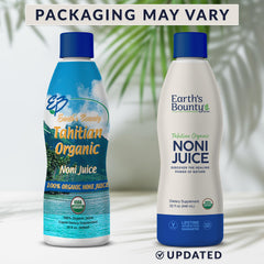 Earth's Bounty Tahitian Noni Juice pour highlighting smooth, fresh flavor.