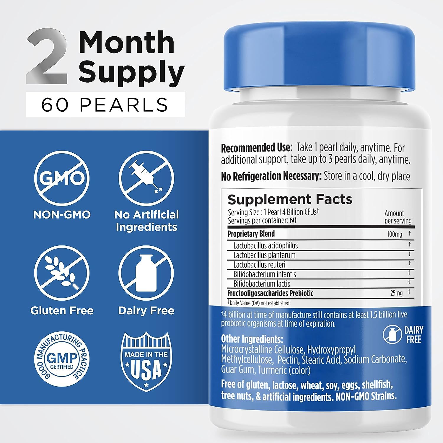 Earth's Pearl 60-day supply box highlights long-lasting probiotic support.