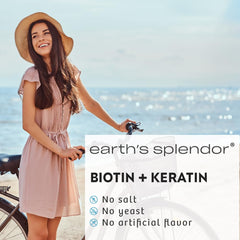 Earth's Splendor hair and skin glow from biotin-keratin blend.