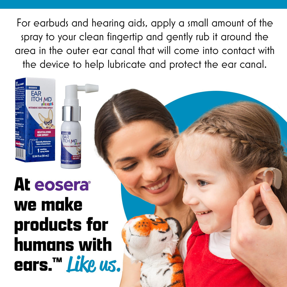 Earwax MD eosera Ear Itch MD for Kids is pediatrician-recommended and safe for kids aged two and up.