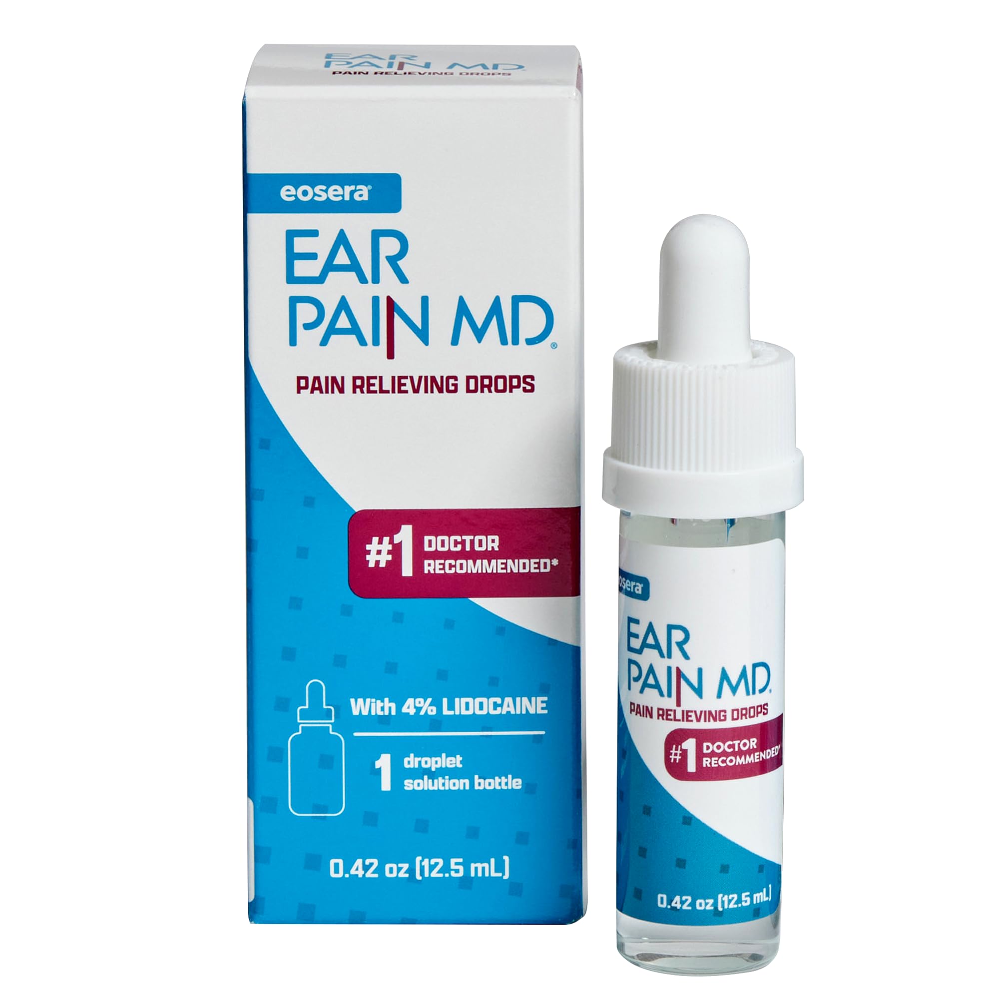 Ear Pain MD bottle on a counter showing fast earache relief potential