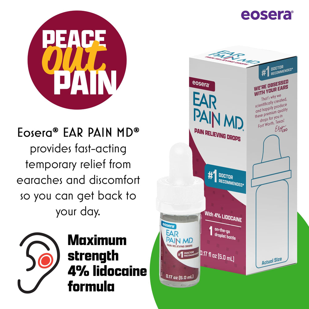 Eosera Ear Pain MD dropper cap enables precise dosing for kid-friendly relief
