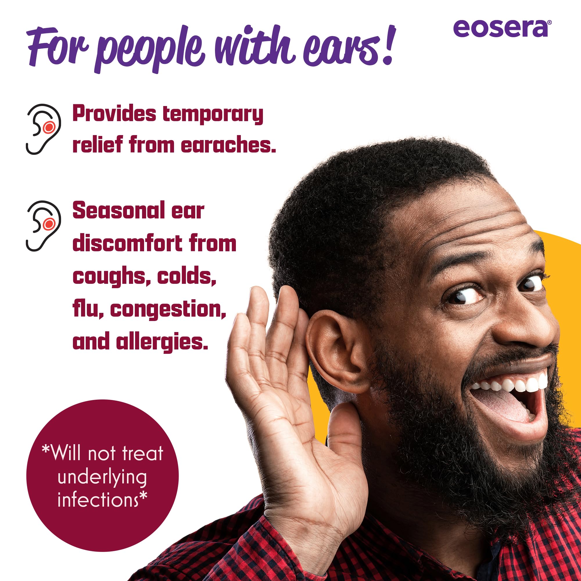 Packaging box shows usage instructions for quick, safe ear pain relief