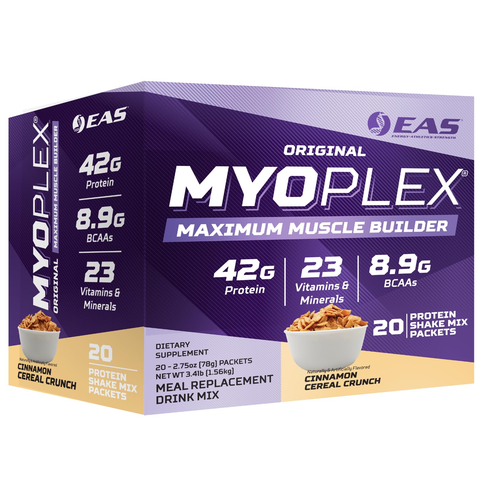 EAS Myoplex bottle and packet for convenient protein meals on the go.