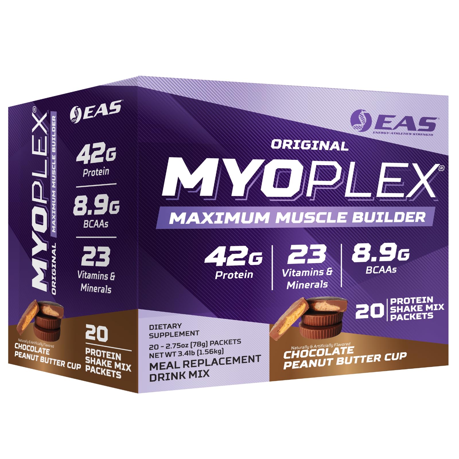 EAS Original Myoplex bottle front shows a protein shake for post-workout fueling.