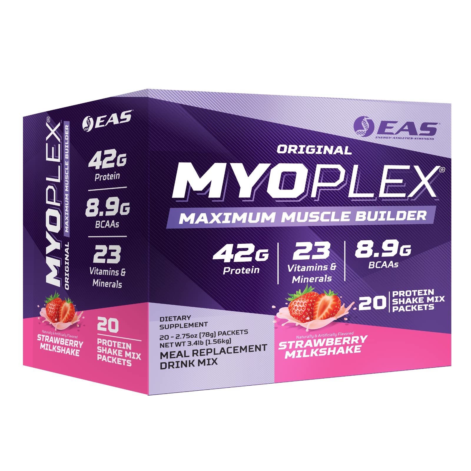 EAS Myoplex original packaging highlights 42g protein blend for muscle support.