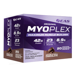 EAS Myoplex tub label showing 42g protein per serving for muscle support