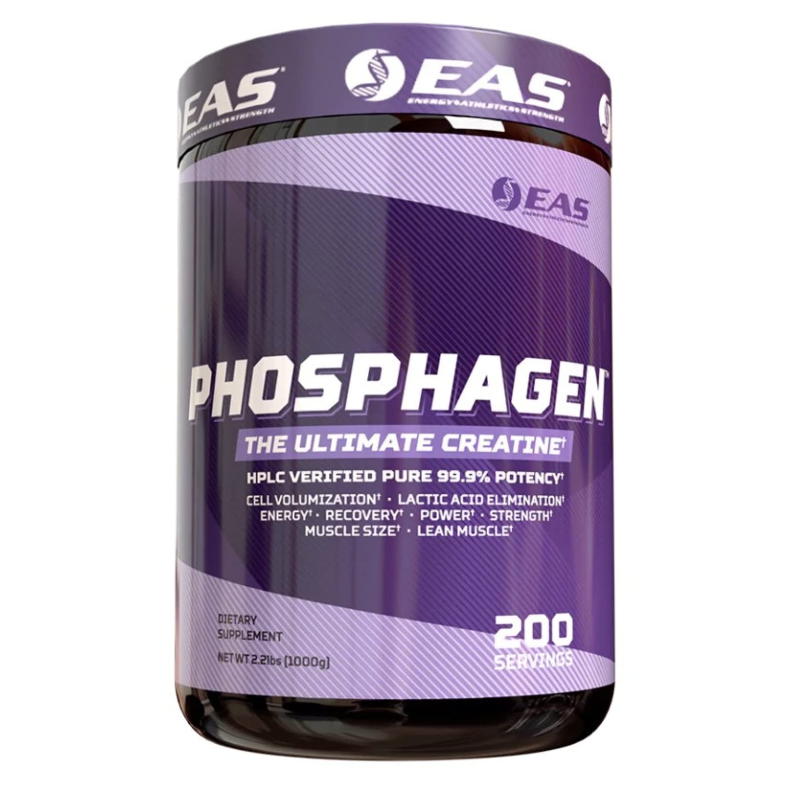 EAS Phosphagen Ultimate label showing 99.9% purity for clean creatine supplementation.