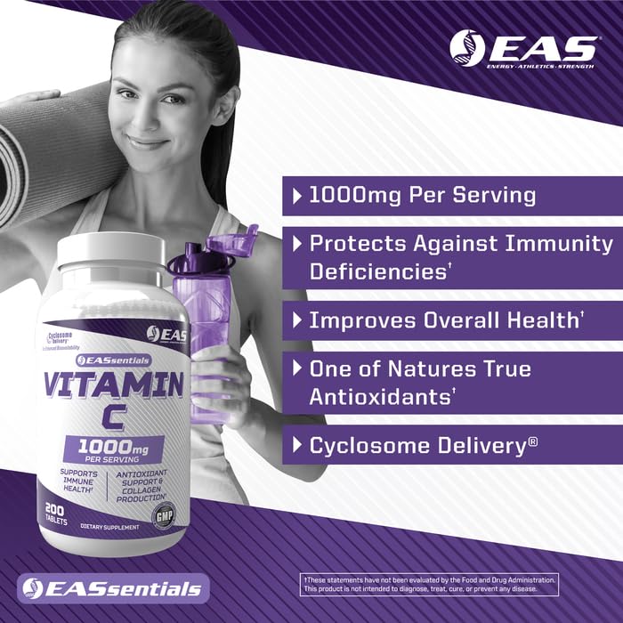 EAS Vitamin C 1000mg label detail shows GMP quality standards.